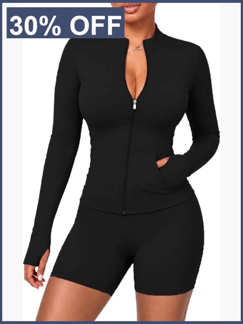 2 Piece Workout Set Zip Jacket High Waisted Shorts Athletic Wear